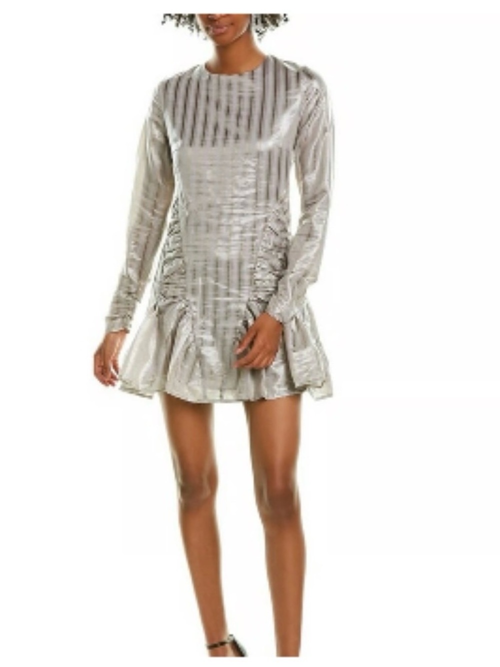 Atoir Silver Metallic Striped Mini Dress